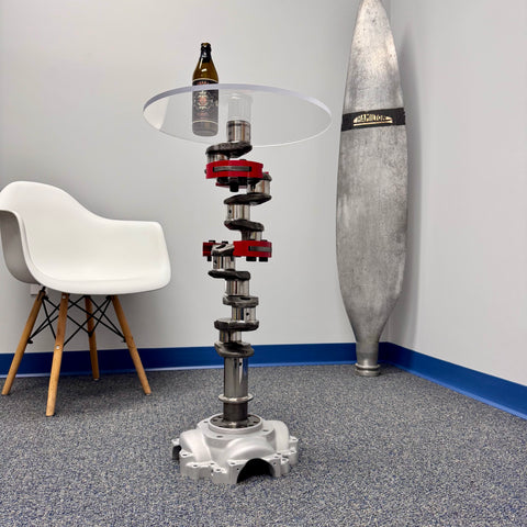 Continental O-520 Airplane Engine Crankshaft Martini Side Table w/ Pilatus PC12 Base