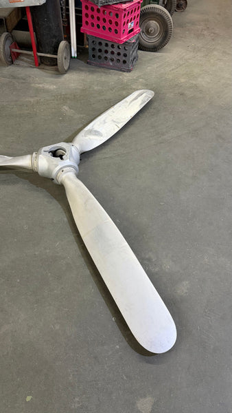 3-Bladed McCauley 92" Brushed Aluminum Airplane Propeller Wall Display with Cylinder