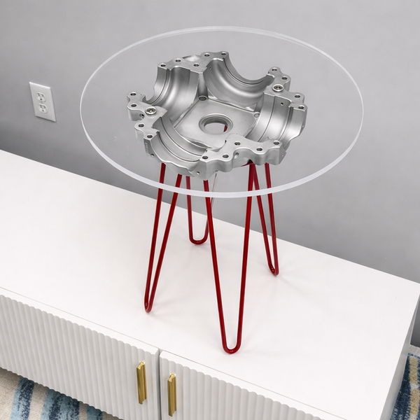 Midcentury Modern MCM Pilatus PC12 Airplane Art Hub Hairpin Legs 18" Side Table