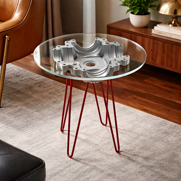 Midcentury Modern MCM Pilatus PC12 Airplane Art Hub Hairpin Legs 18" Side Table