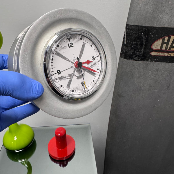 P-51D Mustang Packard V-1650-7 Merlin WWII Airplane Engine Piston Desk Clock w/ Stand