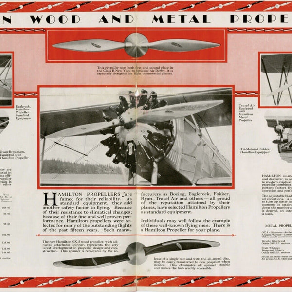 102” 1920’s HAMILTON AERO Scimitar Curtiss OX-5 Engine Wooden Airplane Propeller