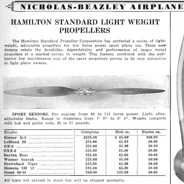 1920's Hamilton Standard Sport Senior Kinner K-5 Warner Scarab Ground Adjustable Airplane Propeller