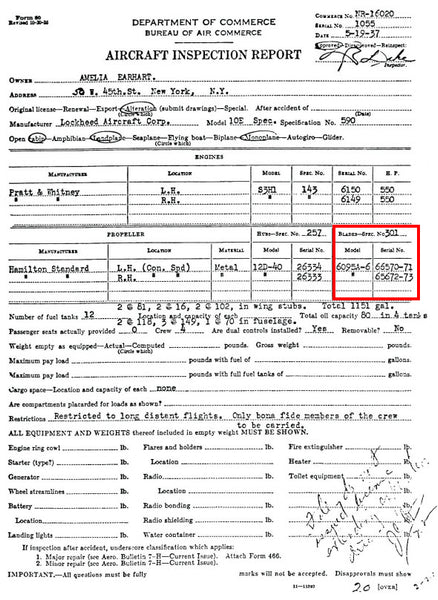1930s Hamilton Standard Lockheed Electra 10E Special Amelia Earhart 6095A-6 Airplane Propeller Blade