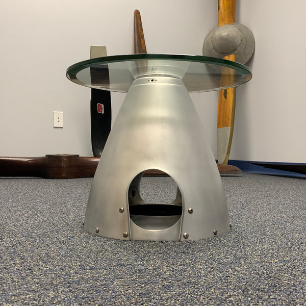 2-Bladed Raw Airplane Propeller Aviation Art Spinner Cone w/ Bulkhead Glass Coffee Side Cocktail Table