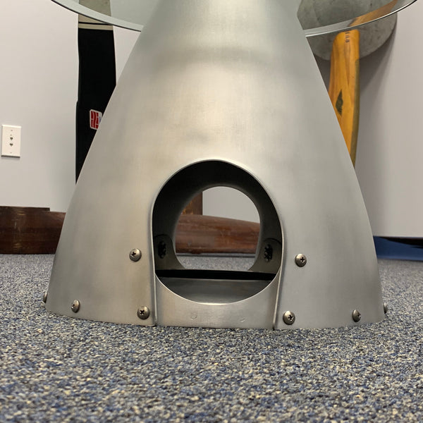 2-Bladed Raw Airplane Propeller Aviation Art Spinner Cone w/ Bulkhead Glass Coffee Side Cocktail Table