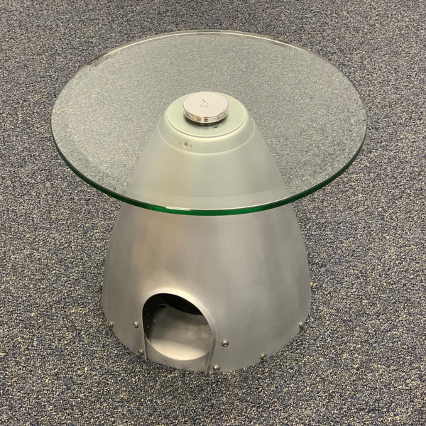 2-Bladed Raw Airplane Propeller Aviation Art Spinner Cone w/ Bulkhead Glass Coffee Side Cocktail Table