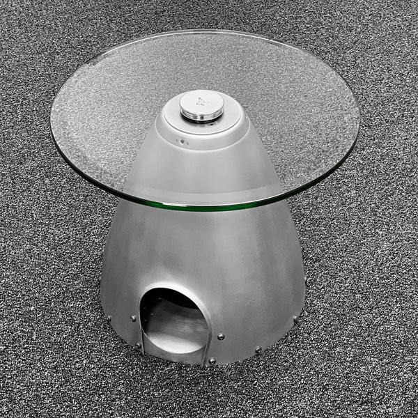 2-Bladed Raw Airplane Propeller Aviation Art Spinner Cone w/ Bulkhead Glass Coffee Side Cocktail Table