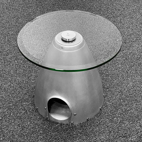 2-Bladed Raw Airplane Propeller Aviation Art Spinner Cone w/ Bulkhead Glass Coffee Side Cocktail Table