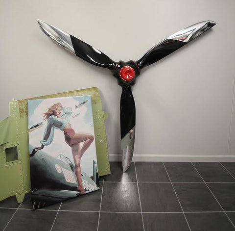 72" BLACK TIGER 3-Bladed Ground-Adjustable Metal Aviation Art Airplane Propeller Display