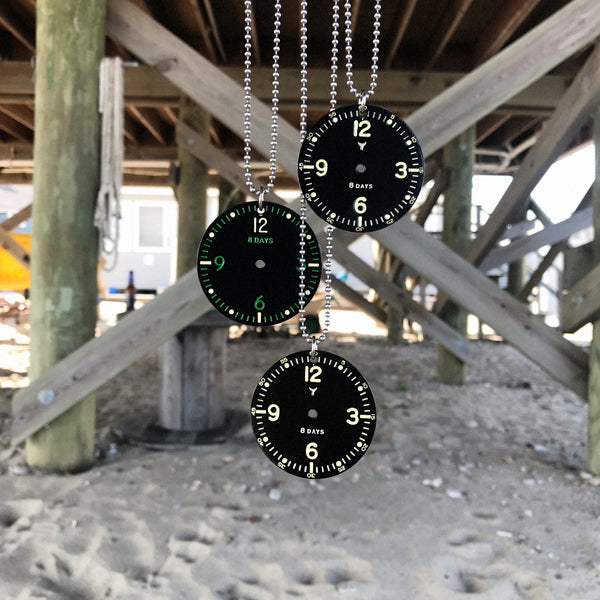 2018 P-51 Mustang WWII Warbird Airplane 8-Day Clock Cockpit Panel US Army Dog Chain Necklace