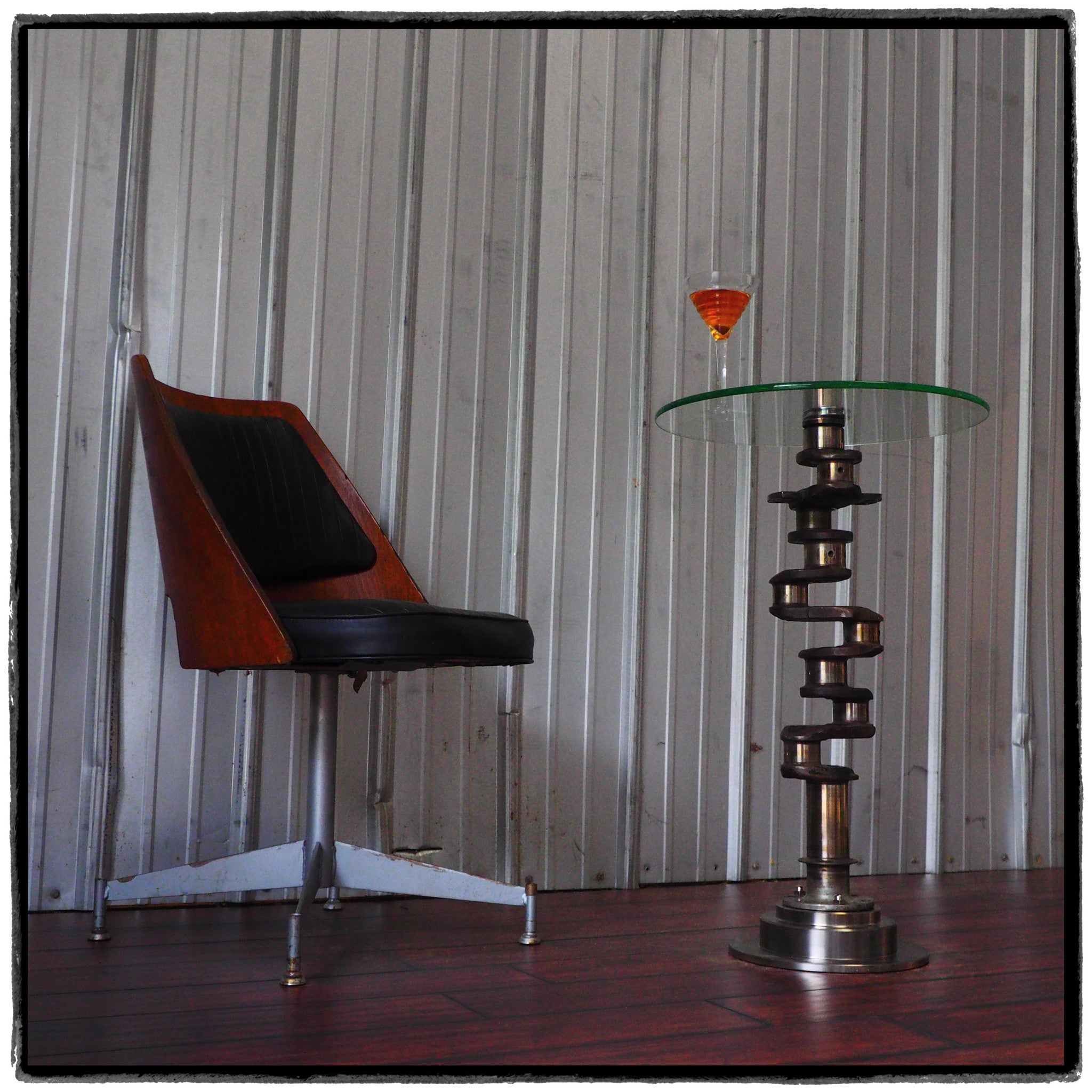 Airplane engine Crankshaft Martini Glass Side Table | Aviation Art