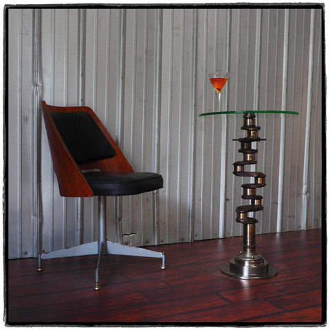 Airplane engine Aviation Art Crankshaft Industrial Martini Glass Side Table