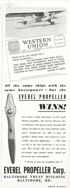 1930's Everel Single Blade Airplane Propeller Design 138A2 Patent 2071513 Taylor J2 Cub