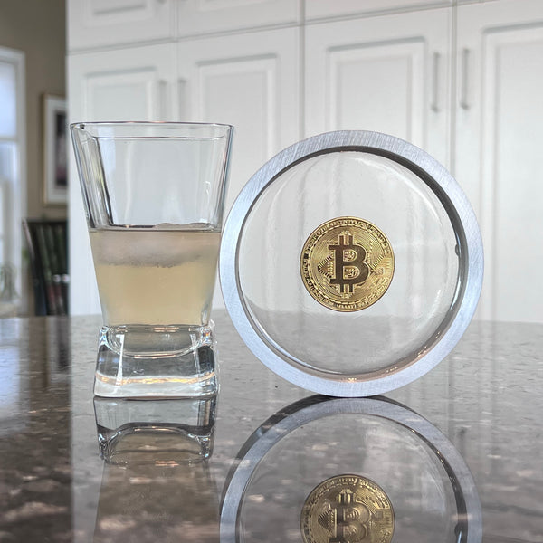 Bitcoin Crypto Physical Gold Plated Coin Metal Drinking Coaster