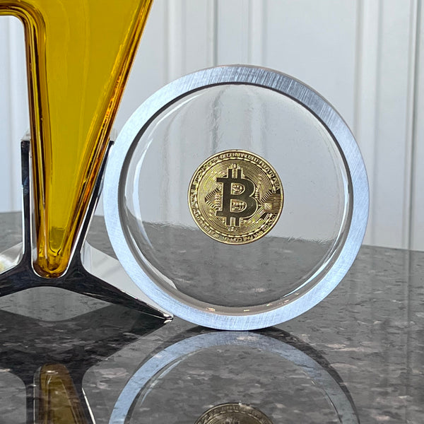 Bitcoin Crypto Physical Gold Plated Coin Metal Drinking Coaster