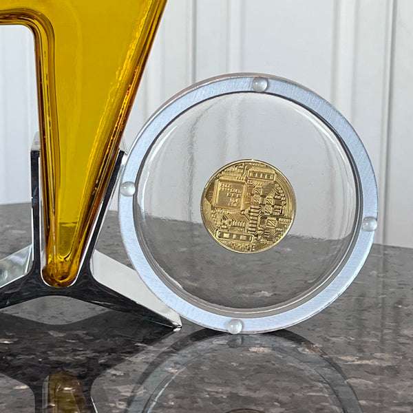 Bitcoin Crypto Physical Gold Plated Coin Metal Drinking Coaster