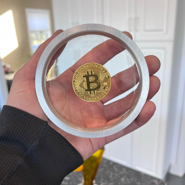 Bitcoin Crypto Physical Gold Plated Coin Metal Drinking Coaster