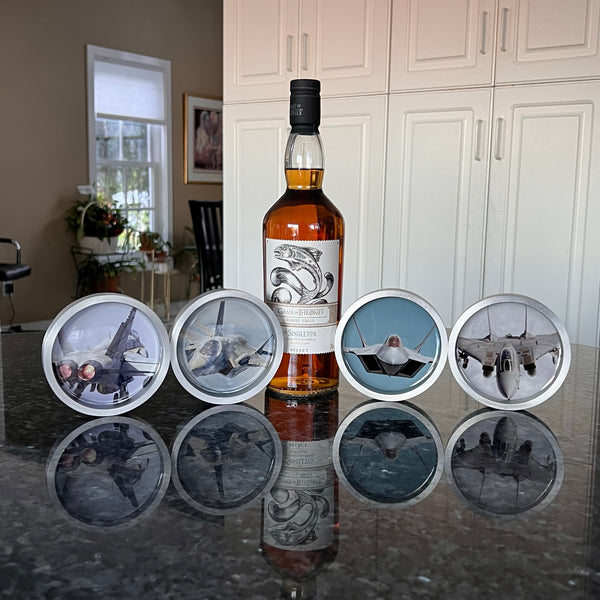 Fighter Jet Coaster Set featuring F35 F22 F18 F14 Aircrafts