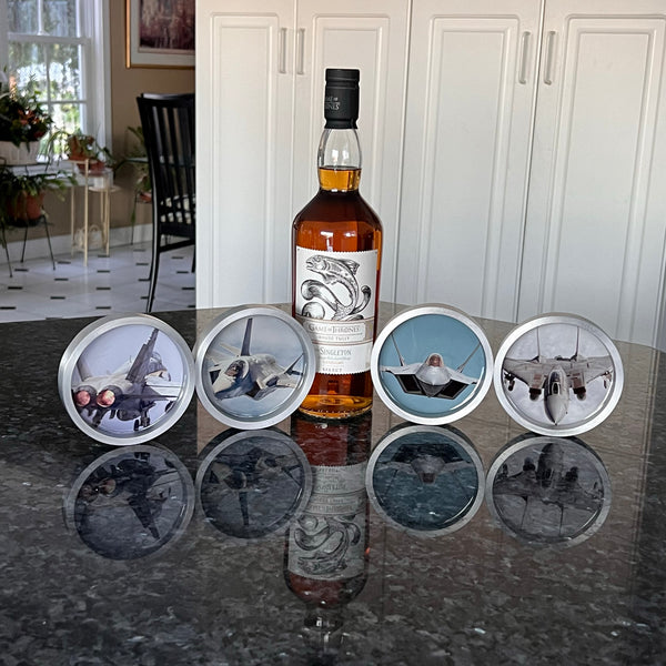 Fighter Jet Coaster Set featuring F35 F22 F18 F14 Aircrafts