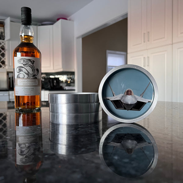 Fighter Jet Coaster Set featuring F35 F22 F18 F14 Aircrafts