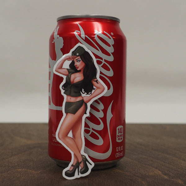 Brunette Army Pinup Nose Art Girl Sticker Decal