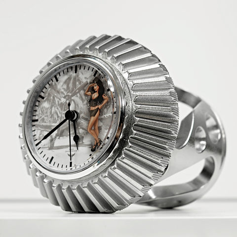 Bombshell Pinup Twin Beech 18 Hamilton Standard Rotating Cam Chrome Desk Clock