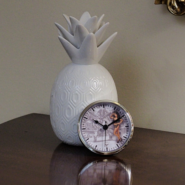 3 1/2" (90mm) Pinup Nose Art Army Salute WWII Airplane Brunette Fit-Up Insert Clock