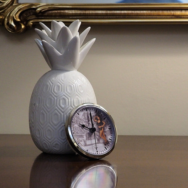 3 1/2" (90mm) Pinup Nose Art Army Salute WWII Airplane Brunette Fit-Up Insert Clock