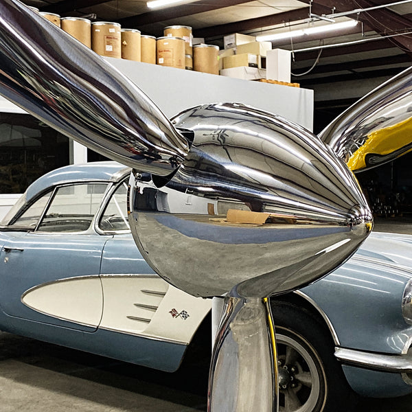 74" SILVER DRAGON 3-Bladed Mirror Polished Chrome Metal Aviation Art Industrial Airplane Propeller