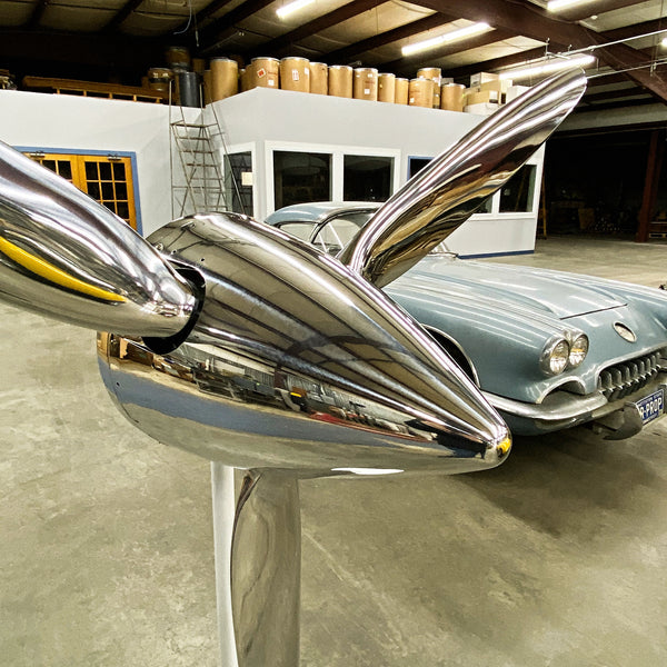 74" SILVER DRAGON 3-Bladed Mirror Polished Chrome Metal Aviation Art Industrial Airplane Propeller
