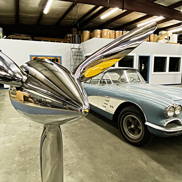 74" SILVER DRAGON 3-Bladed Mirror Polished Chrome Metal Aviation Art Industrial Airplane Propeller