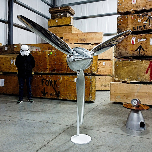 74" SILVER DRAGON 3-Bladed Mirror Polished Chrome Metal Aviation Art Industrial Airplane Propeller