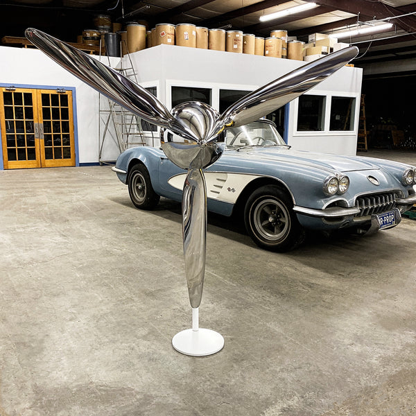 74" SILVER DRAGON 3-Bladed Mirror Polished Chrome Metal Aviation Art Industrial Airplane Propeller