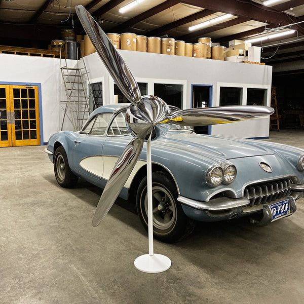 74" SILVER DRAGON 3-Bladed Mirror Polished Chrome Metal Aviation Art Industrial Airplane Propeller