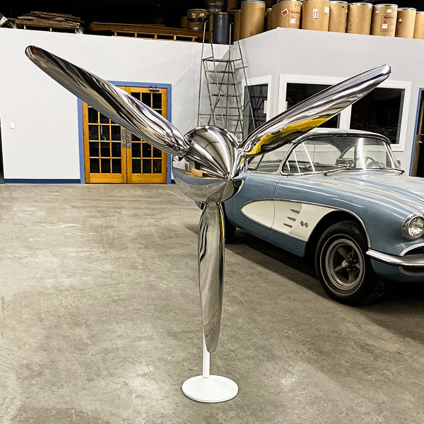 74" SILVER DRAGON 3-Bladed Mirror Polished Chrome Metal Aviation Art Industrial Airplane Propeller