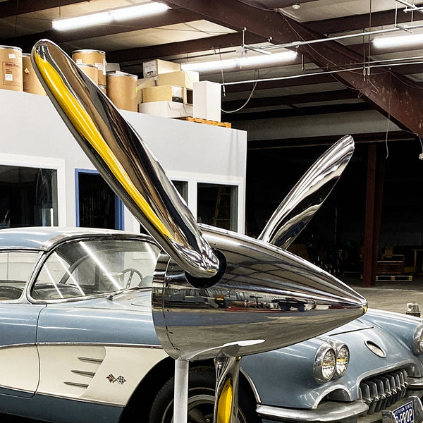 74" SILVER DRAGON 3-Bladed Mirror Polished Chrome Metal Aviation Art Industrial Airplane Propeller