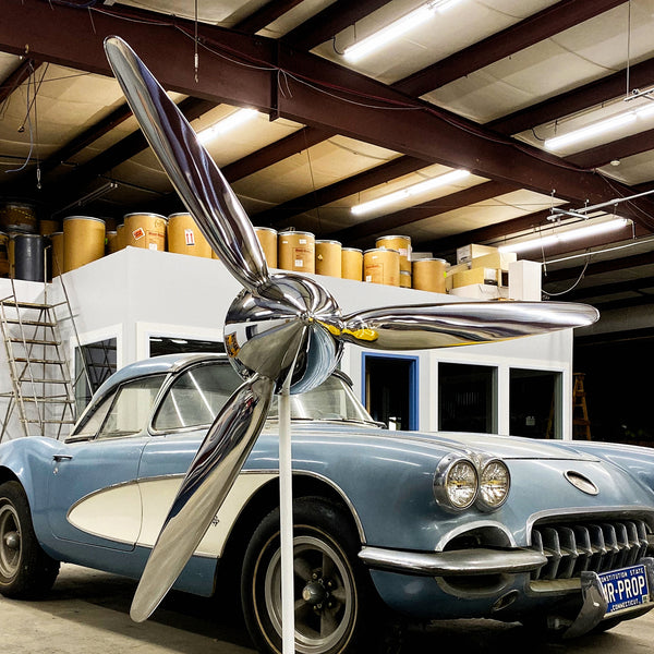 74" SILVER DRAGON 3-Bladed Mirror Polished Chrome Metal Aviation Art Industrial Airplane Propeller