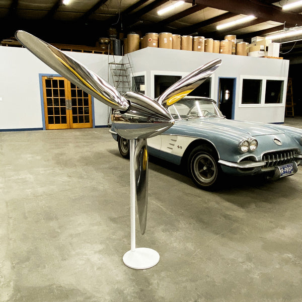 74" SILVER DRAGON 3-Bladed Mirror Polished Chrome Metal Aviation Art Industrial Airplane Propeller