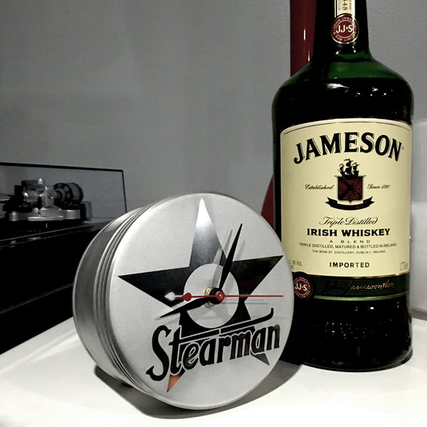 J-Cobs WWII US NAVY PT-18 Stearman Radial Engine Piston Mirror Desk Clock (USN Stearman Edition)