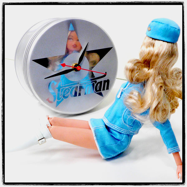 J-Cobs WWII US NAVY PT-18 Stearman Radial Engine Piston Mirror Desk Clock (USN Stearman Edition)