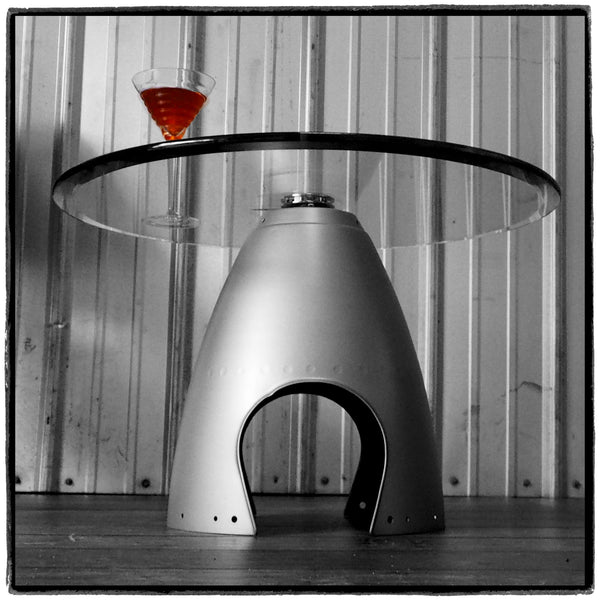 Space Age eames era Airplane Propeller Aviation Art Spinner Cone Coffee Side Cocktail Table (Silver)