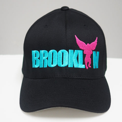 Brooklyn Flying Monkey NYC Black Bright Turquoise Bright Pink Colorway Embroidered Hat