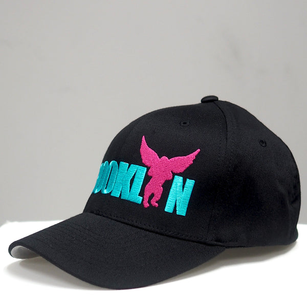 Brooklyn Flying Monkey NYC Black Bright Turquoise Bright Pink Colorway Embroidered Hat