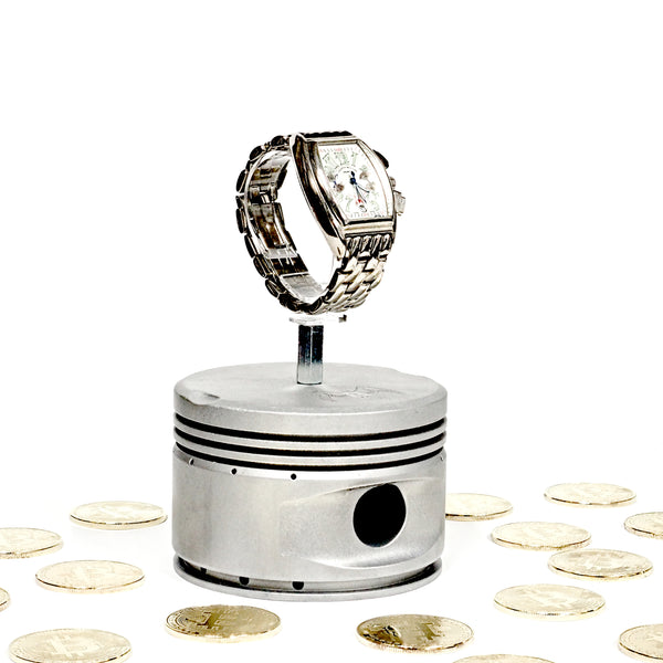 Continental Motors 0-200 C90 Airplane Engine Raw Piston Watch Display Stand (FLYING BITCOIN)