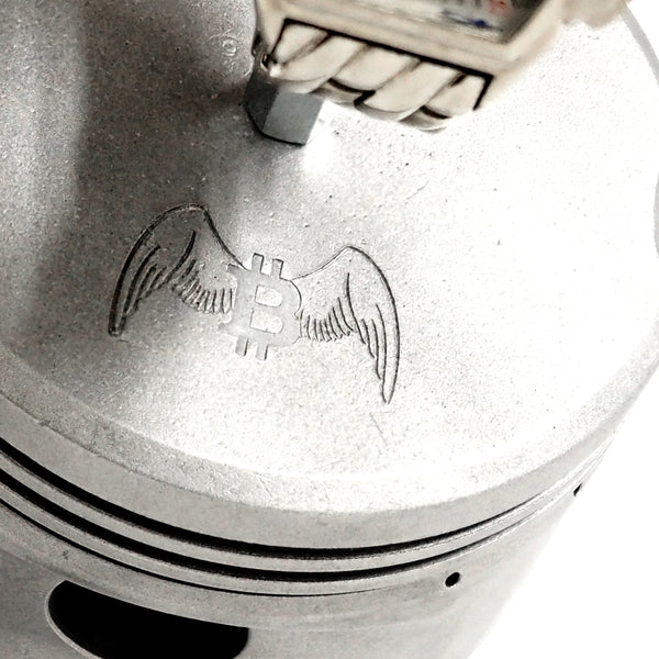 Continental Motors 0-200 C90 Airplane Engine Raw Piston Watch Display Stand (FLYING BITCOIN)