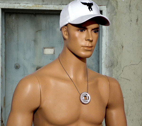 The Gear II Steampunk Industrial Chrome Dog Chain Aviator Necklace