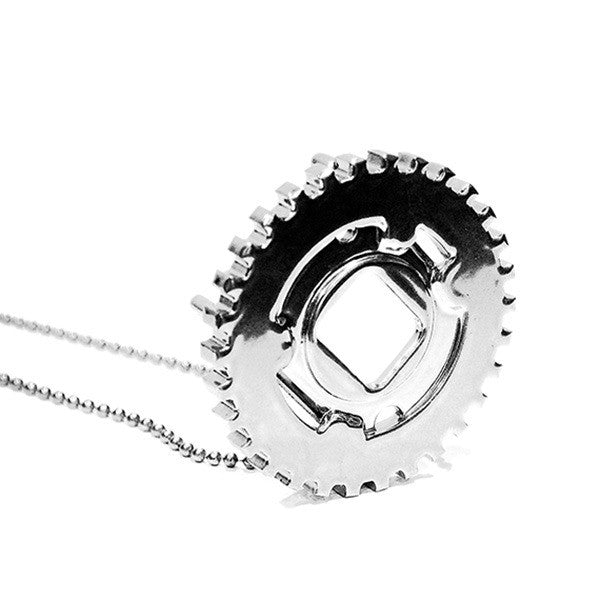 The Gear II Steampunk Industrial Chrome Dog Chain Aviator Necklace