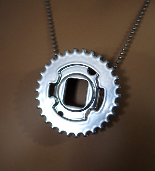 The Gear II Steampunk Industrial Chrome Dog Chain Aviator Necklace