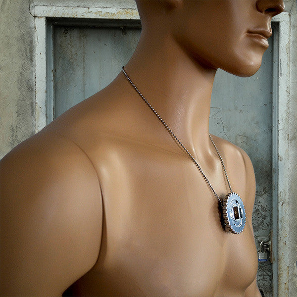 The Gear II Steampunk Industrial Chrome Dog Chain Aviator Necklace